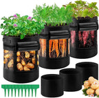 3 Pack 10 Gallon 360° Visibility Potato Grow Bags with Shading Flap, Plant Grow Bags for Growing Potatoes Heavy Duty Thickened Nonwoven Fabric Gardening Vegetable Growing Bags with Harvest Window