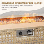 Grand patio 9-Piece Patio Furniture Set with 47" Fire Pit Table, Outdoor Conversation Set & 50,000 BTU 47 Inch Rectangle Propane Fire Pit & Storage Box with Water Resistant Thick Cushions, Cream