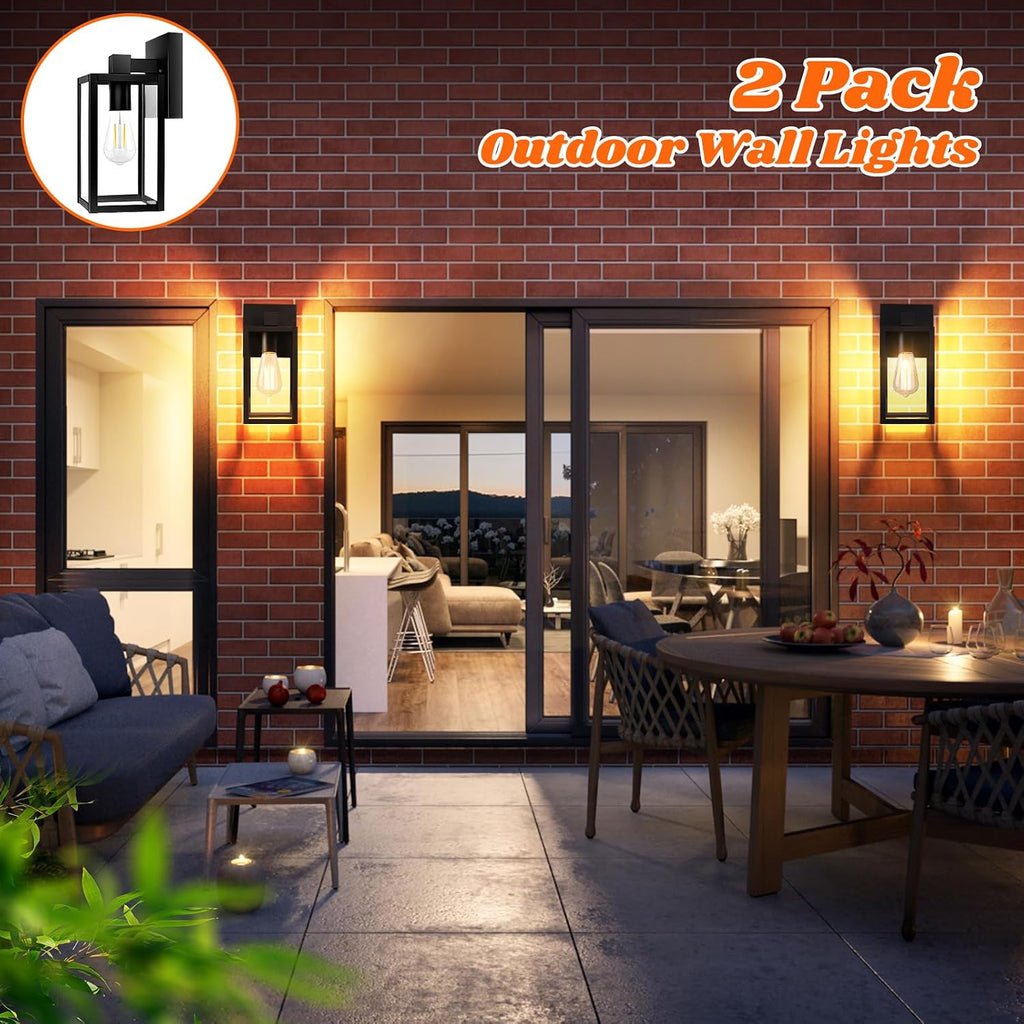 2-Pack Outdoor Wall Lantern, Exterior Waterproof Wall Sconce Light Fixtures, Black Outside Wall Lights with Clear Glass for House, Porch, Front Door, Garage, Patio, Bulbs Not Included