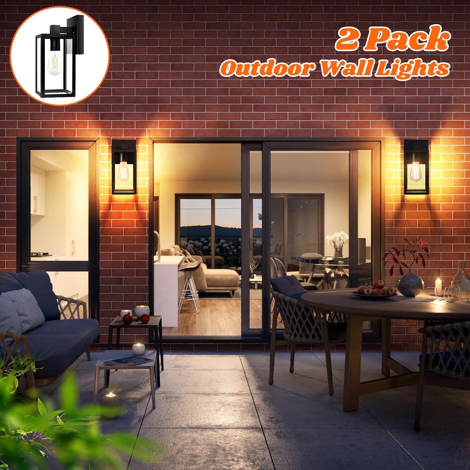 2-Pack Outdoor Wall Lantern, Exterior Waterproof Wall Sconce Light Fixtures, Black Outside Wall Lights with Clear Glass for House, Porch, Front Door, Garage, Patio, Bulbs Not Included
