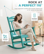 Ciokea Oversized Outdoor Rocking Chair, 380lbs Heavy-Duty Large Patio Rocker, Weather Resistant & Anti-Fade Porch Chair, High Back Cozy Rocking Chair for Outside, Fire Pit, Deck, Garden, Aruba Blue