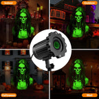 Halloween Projector Outdoor, 2026 Upgraded 3D Dynamic Skull HD Patterns,Clearer Holiday Light Ideal for Window Wall Displays and Halloween Garage Door Cover Projections
