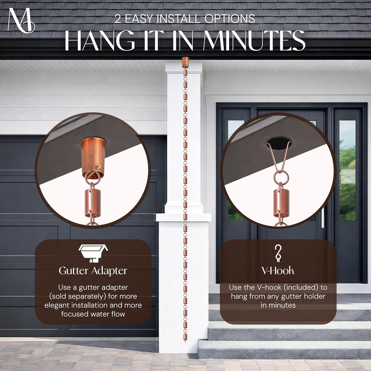 monarch rain chains aluminum cylinder brushed copper rain showing dimensions