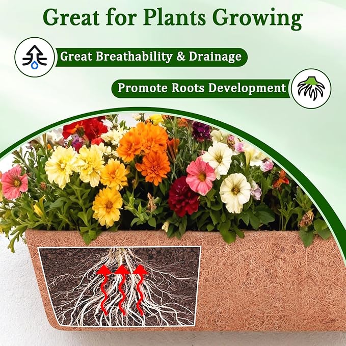 Halatool 4 Pack 24 Inch Window Box Liners, Pre-Formed Coco Fiber Replacement Liner, Natural Coconut Coir Planter Liners for Wall, Hanging Basket, Flower Pot, Fence and Railing