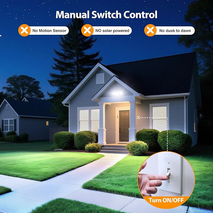 Onforu 75W LED Security Light, 7000LM Brightness Outdoor Flood Light Fixture Switch Controlled, IP65 Waterproof, 6500K White Wall Mount Exterior Security Floodlight for Eave, Yard, Garage, Porch