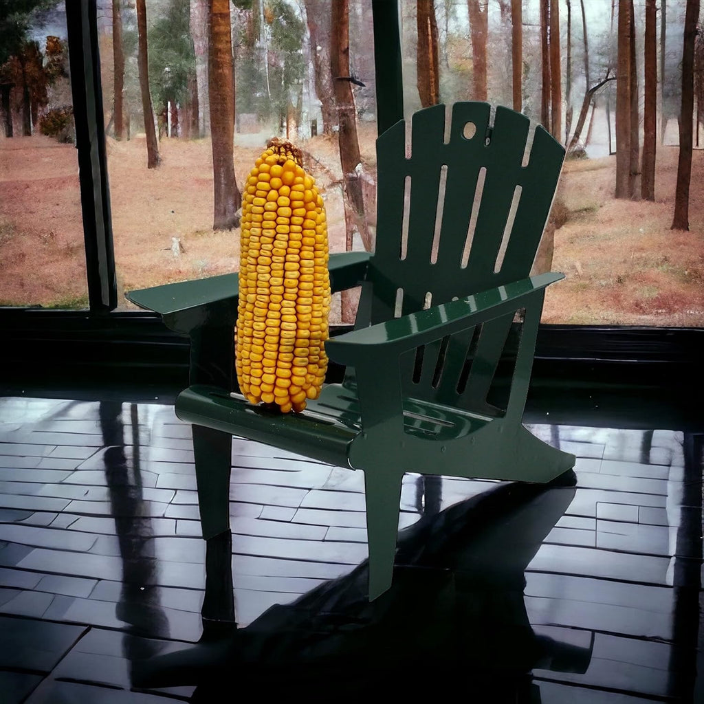 Hunter Green Adirondack Chair Squirrel Feeder | Metal Chair Holds 1 Corn Cob or Orange Slice - Mounts to Any Tree or Post, Attracts Squirrels, Orioles and Blue Jays