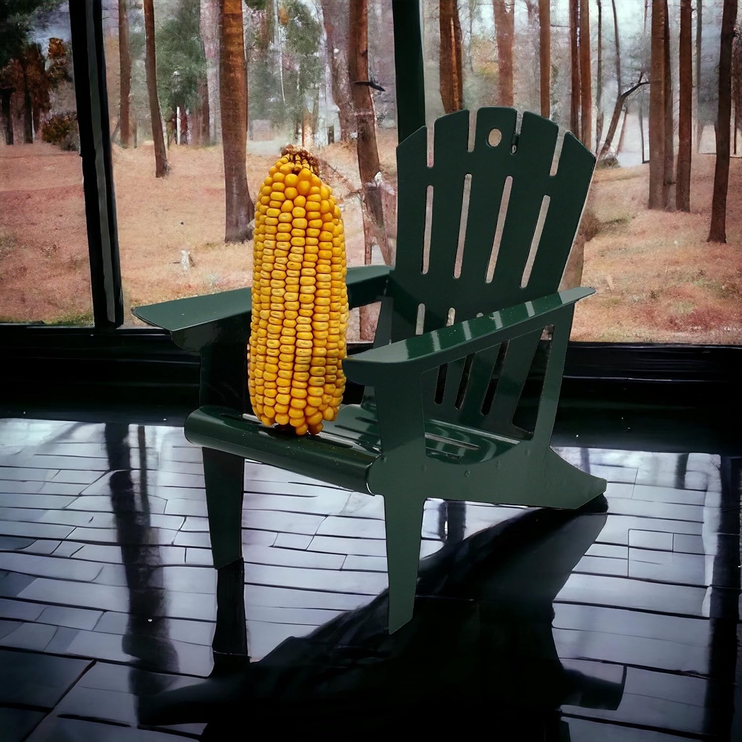 Hunter Green Adirondack Chair Squirrel Feeder | Metal Chair Holds 1 Corn Cob or Orange Slice - Mounts to Any Tree or Post, Attracts Squirrels, Orioles and Blue Jays