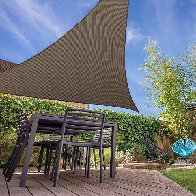 E&K Sunrise 13' x 13' x 13' Sun Shade Sail Triangle Canopy Shade Cover UV Block for Patio Backyard Garden Outdoor (Brown)
