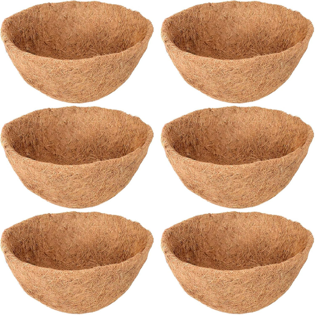 6 Pack 14 Inch Hanging Basket Coco Liners Replacement, Round | 100% Natural Coconut Liners for Planters, Breathable Coconut Fiber Planter Liners for Indoor Outdoor Plants, Flowers, Herbs
