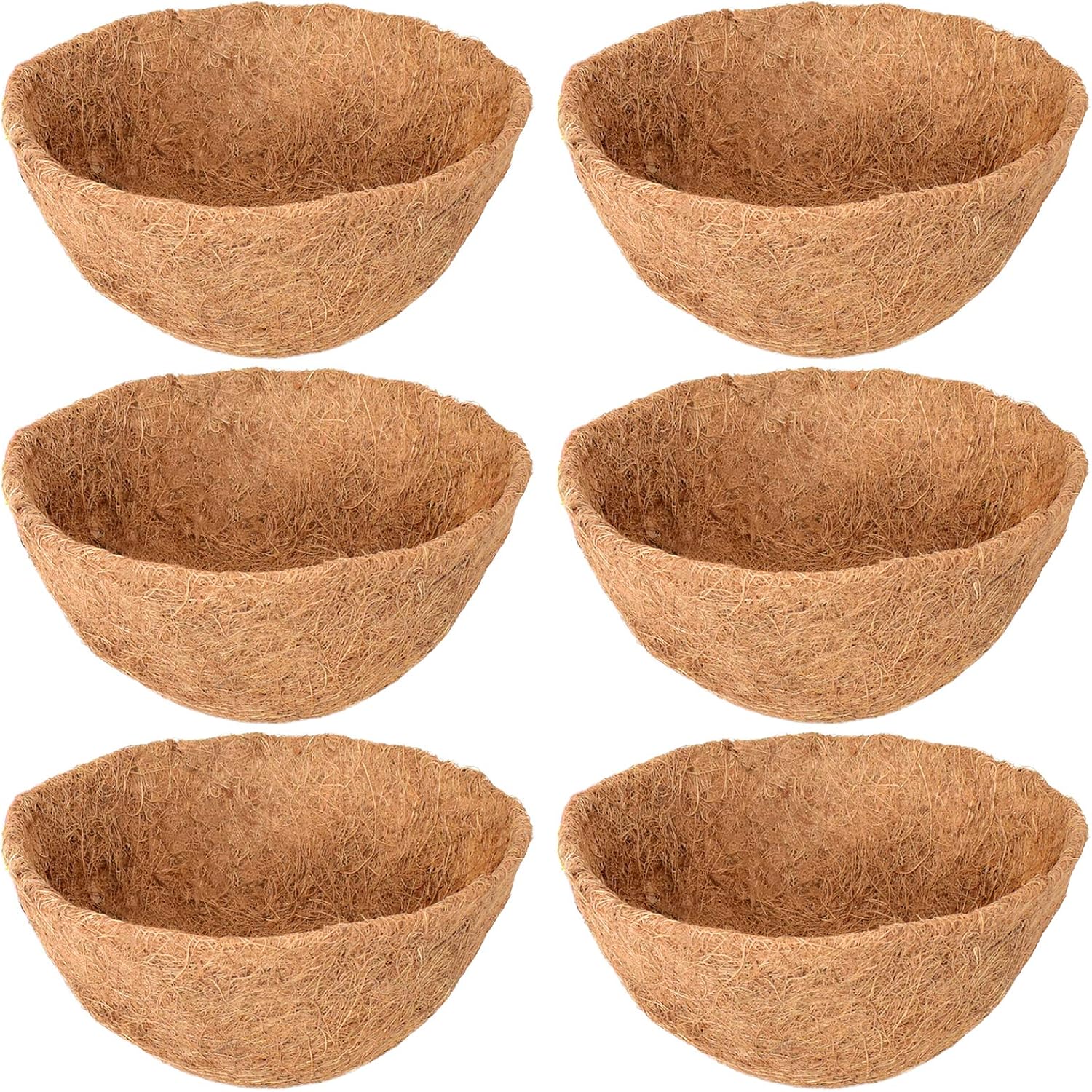 6 Pack 14 Inch Hanging Basket Coco Liners Replacement, Round | 100% Natural Coconut Liners for Planters, Breathable Coconut Fiber Planter Liners for Indoor Outdoor Plants, Flowers, Herbs
