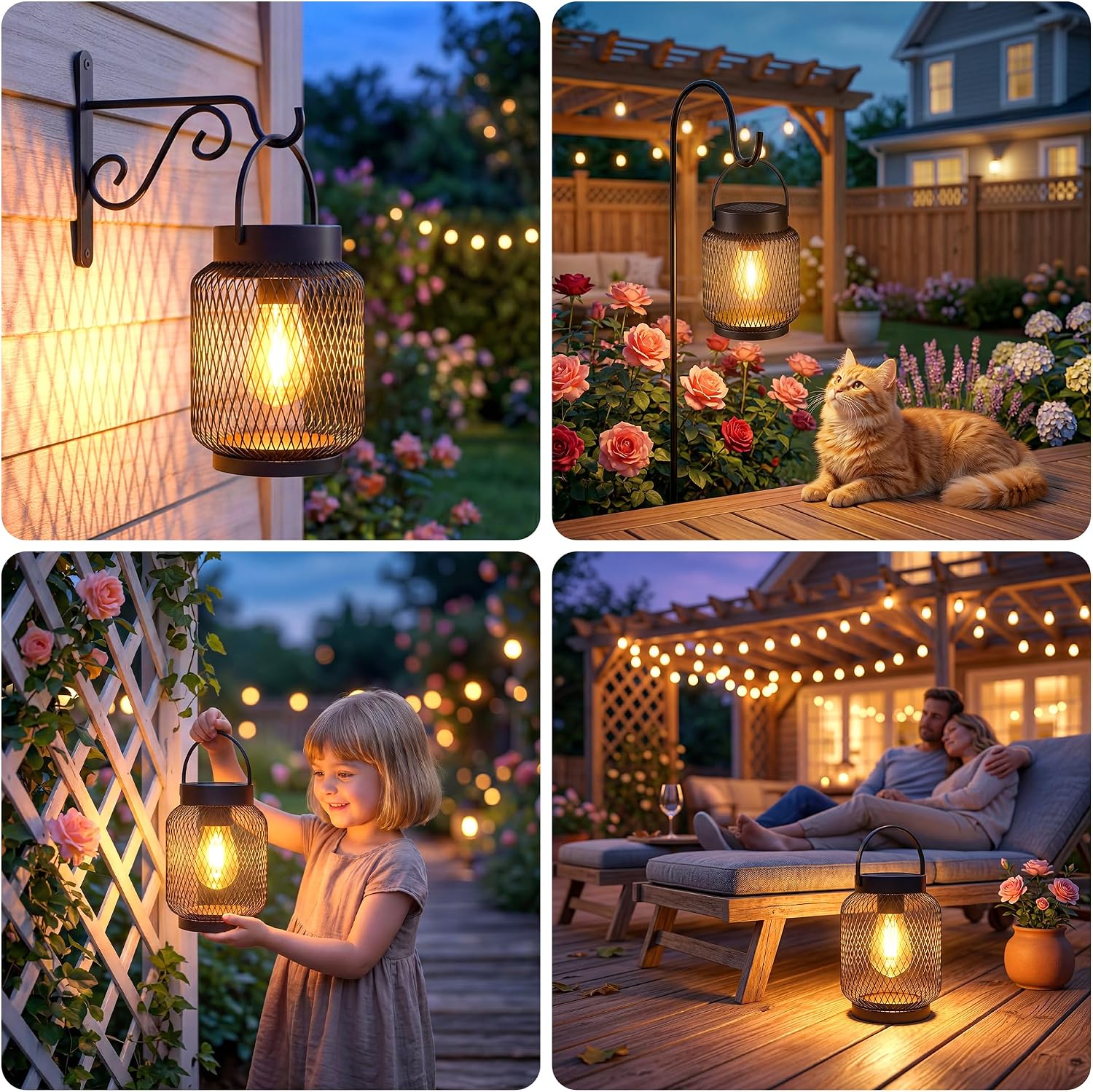 Hanging Solar Lanterns Outdoor Waterproof: 2 Pack Metal Accent Lights | IP65 Waterproof, Auto On/Off, Long-lasting 12-15hrs, Hang Or Clip For Patio Table, Warm Ambiance, No Wiring, 800mah Battery