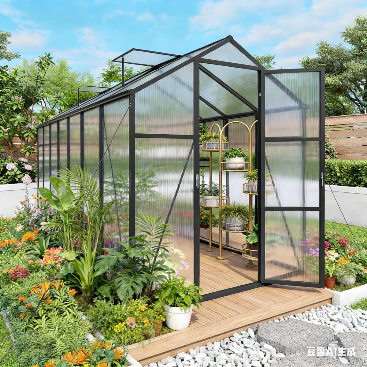6x14 ft greenhouse, walk-in outdoor polycarbonate garden greenhouses, main product view