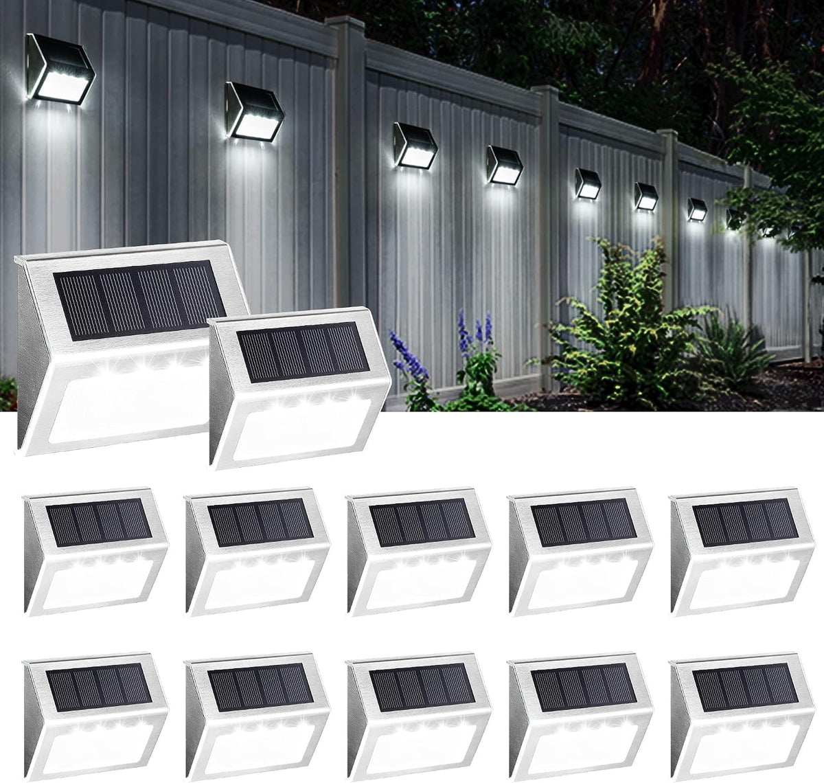 solpex solar fence lights, 12 pack, waterproof, cold, main product view