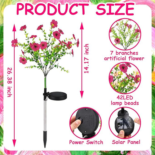2 Pack Solar Stake Lights Outdoor Decor Waterproof Mums Artificial Flowers Solar Lights for Outdoor Garden Yard Pathway Decor (Rose Red,Violet)