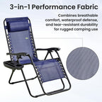 2-Pack Zero Gravity Lounge Chair Recliners - Adjustable Steel Frame with Removable Headrests & Cup/Phone/Tablet Trays - 330LBS Capacity - Navy Blue