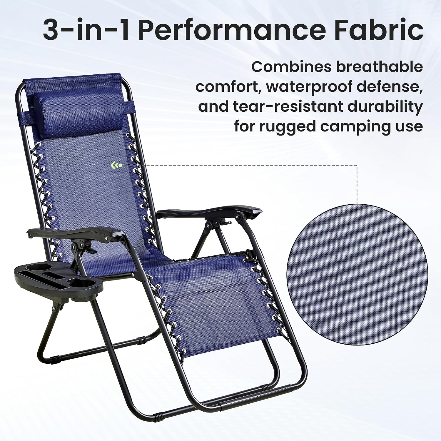 2-Pack Zero Gravity Lounge Chair Recliners - Adjustable Steel Frame with Removable Headrests & Cup/Phone/Tablet Trays - 330LBS Capacity - Navy Blue