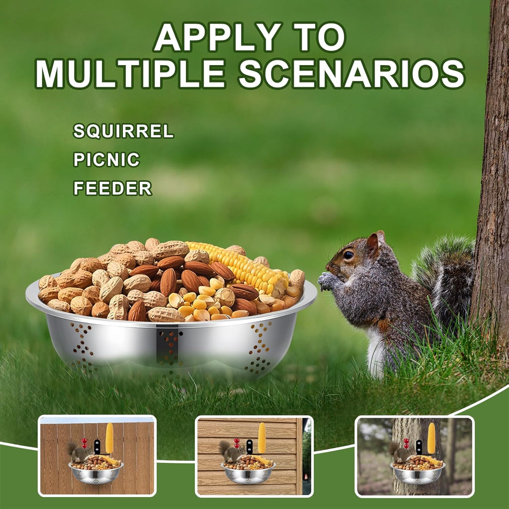 Squirrel Feeders for Outside, Metal Durable Bowl Tree Mounted of Chipmunk Feeder, Squirrel Food for Backyard Squirrels Hold Corn, Corn Cob, Peanuts (8.5Inch - 1 Food Stand 1 Water Stand