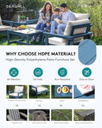 SERWALL HDPE Patio Furniture Set, 7-piece Outdoor Sectional Sofa Set, All Weather Outdoor Couch Set for Deck, Lawn, Blue Frame with Khaki Cushion