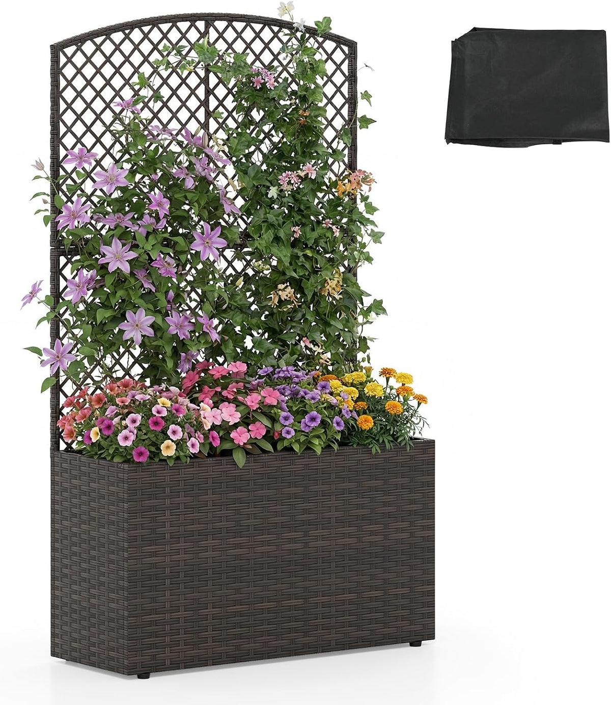 happygrill pe rattan raised garden bed with trellis, main product view