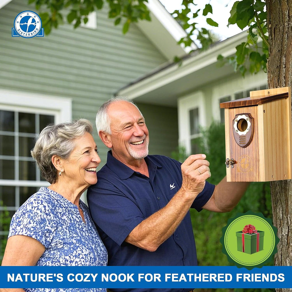 SISTERBIRD Pack of 2 Bluebird Houses for Outside, Premium Wooden Bird House, Bluebird House for Outdoor, Courtyard Decoration Bird Nest, Bluebird Finch Swallow Wren Chickadee