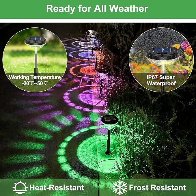 Nupostai 8 Pack Solar Pathway Lights, Multicolor & Warm White LED, IP67 Waterproof, Outdoor Garden Yard Lawn Landscape Decorative