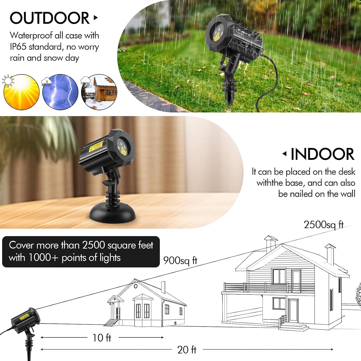 Christmas Laser Projector Lights Waterproof Outdoor Garden Decorative Lighting with Security Lock 3 Color Red Green Blue