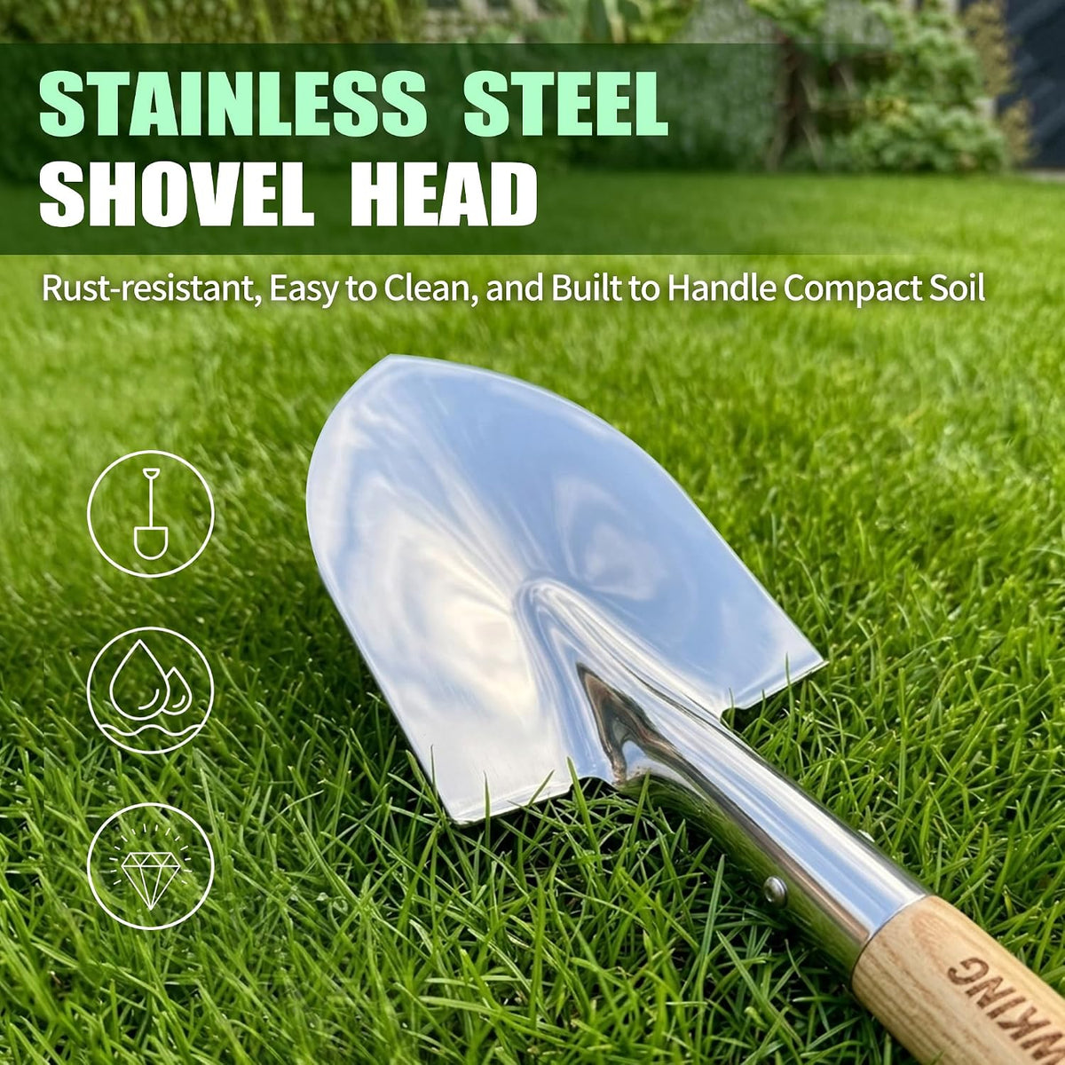 garden shovel for digging, 29 inch small shovel, close-up detail