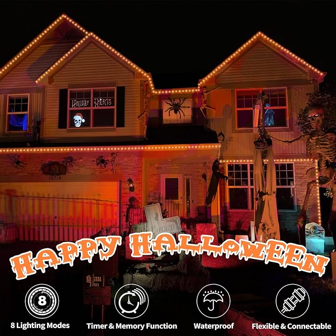 50ft LED Rope Lights Outdoor, 360 LED Connectable and Flexible Tube Lights with 8 Modes, Waterproof Indoor Outdoor LED Rope Lighting for Deck, Garden, Pool, Patio, Party, Holloween Decoration (Orange)