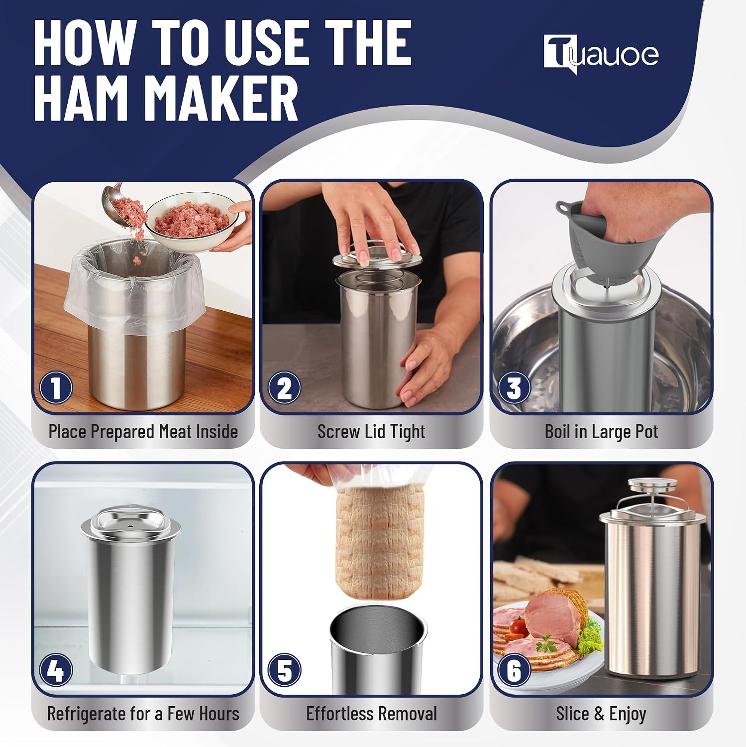 Deli Meat Press Stainless Steel, Lunch Meat Maker with Thermometer, Silicone Mittens and 5 Cooking Bags, Ham Press Mold for Making Homemade Healthy Deli Poultry Patty, Funny Kitchen Gift