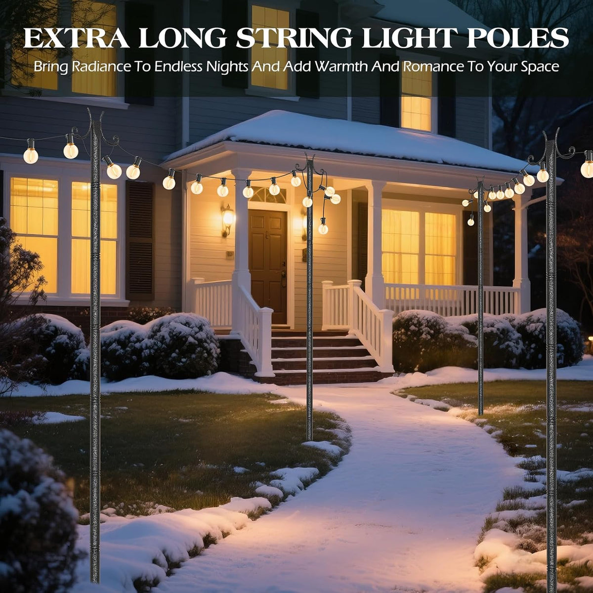 starryever 2 pack outdoor string light poles, 3m/10ft, close-up detail