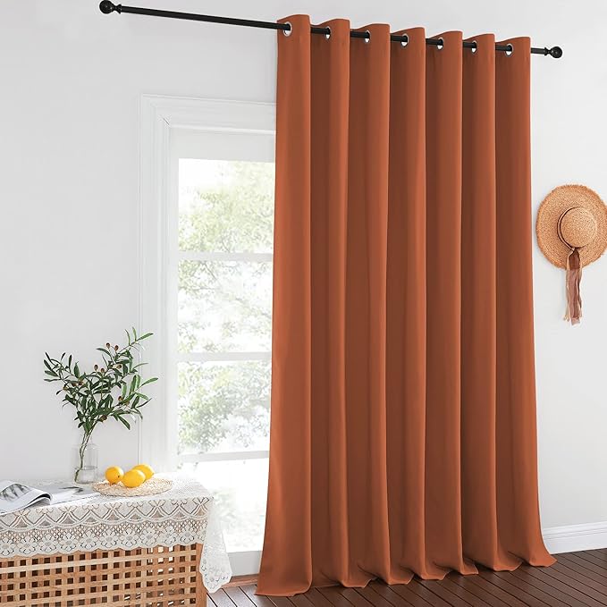 NICETOWN Burnt Orange Sliding Glass Door Curtain - Grommet Extra Wide Window Treatment Thermal Insulated Room Darkening Drape Room Divider for Kids Room/Living Room (W100 x L108, 1 Panel)
