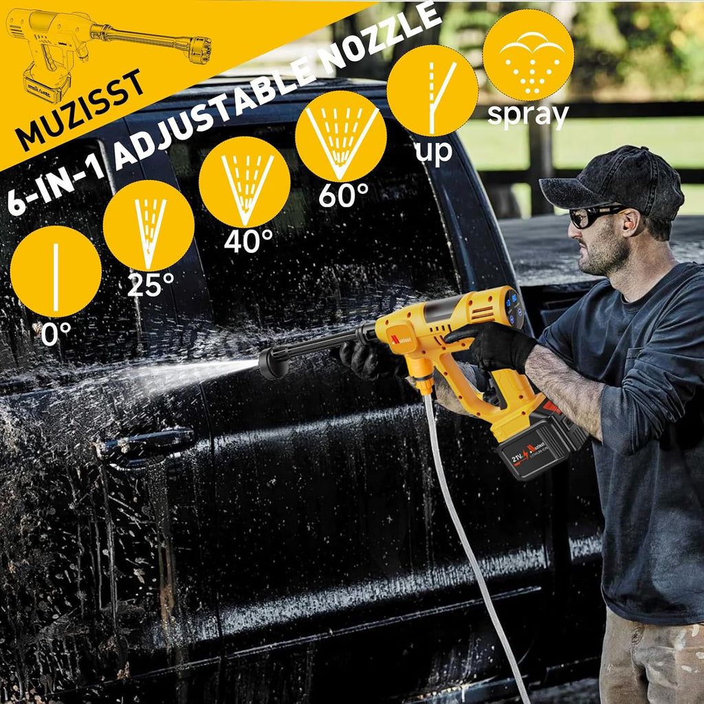 1100 psi cordless car washer,portable battery powered cleaning, close-up detail