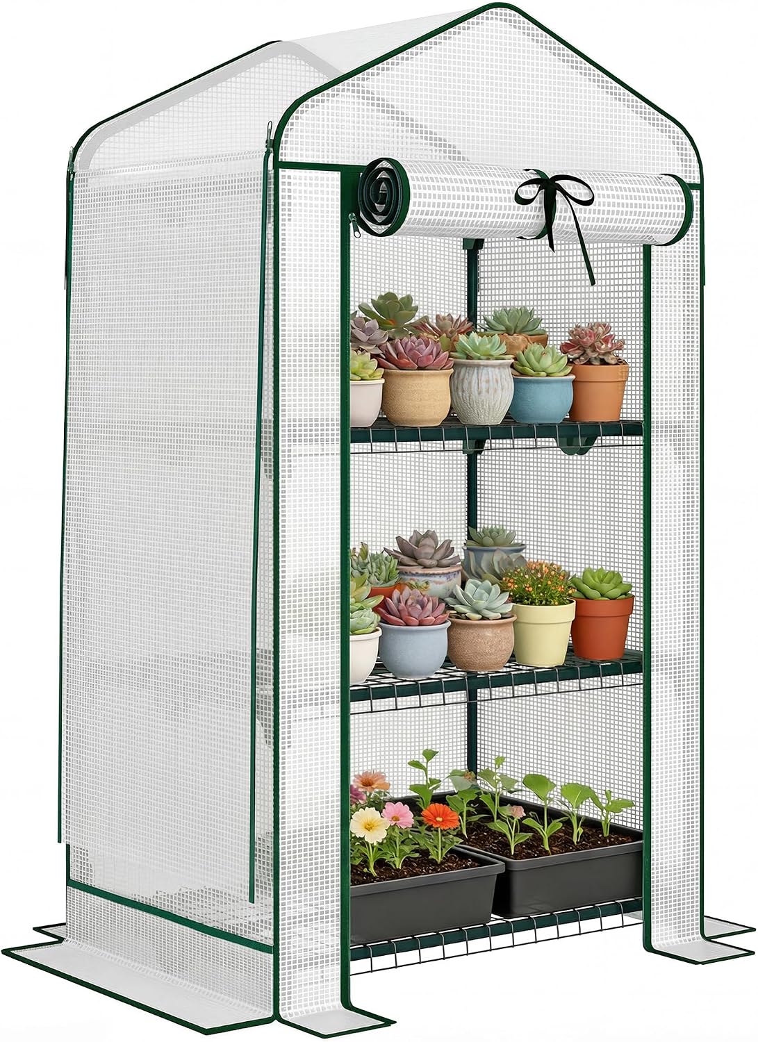 outsunny 3 tier mini greenhouse w/ screen roof, main product view