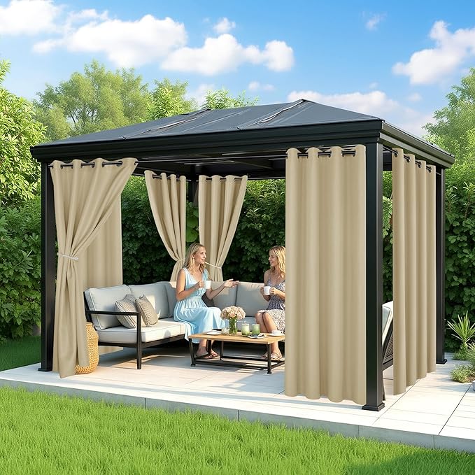 Outdoor Curtains for Patio Waterproof - 6 Panels Privacy Weatherproof Outside Curtains with Grommets for Pergola, Gazebo, Porch, Cabana, Balcony, 54 x 84 Inch, Cream