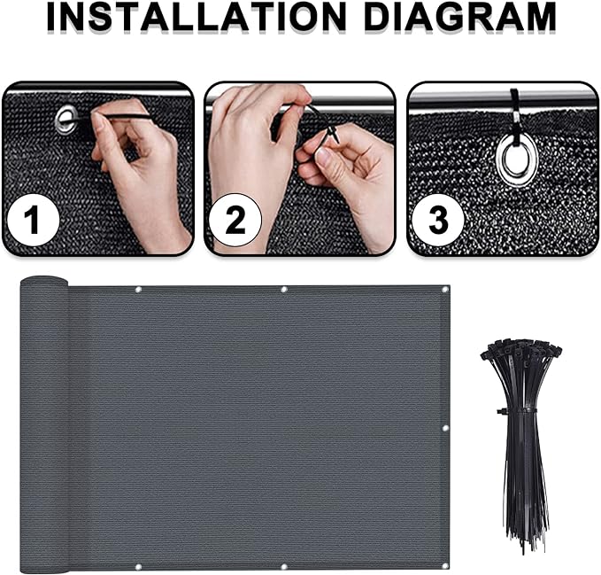 LOVE STORY Balcony Privacy Screen, 3'x3' Deck Shield Screen Fence Cover,UV Protection and Weather-Resistant,3 FT Height for Deck, Patio, Backyard, Outdoor Pool, Porch, Railing, Dark Grey