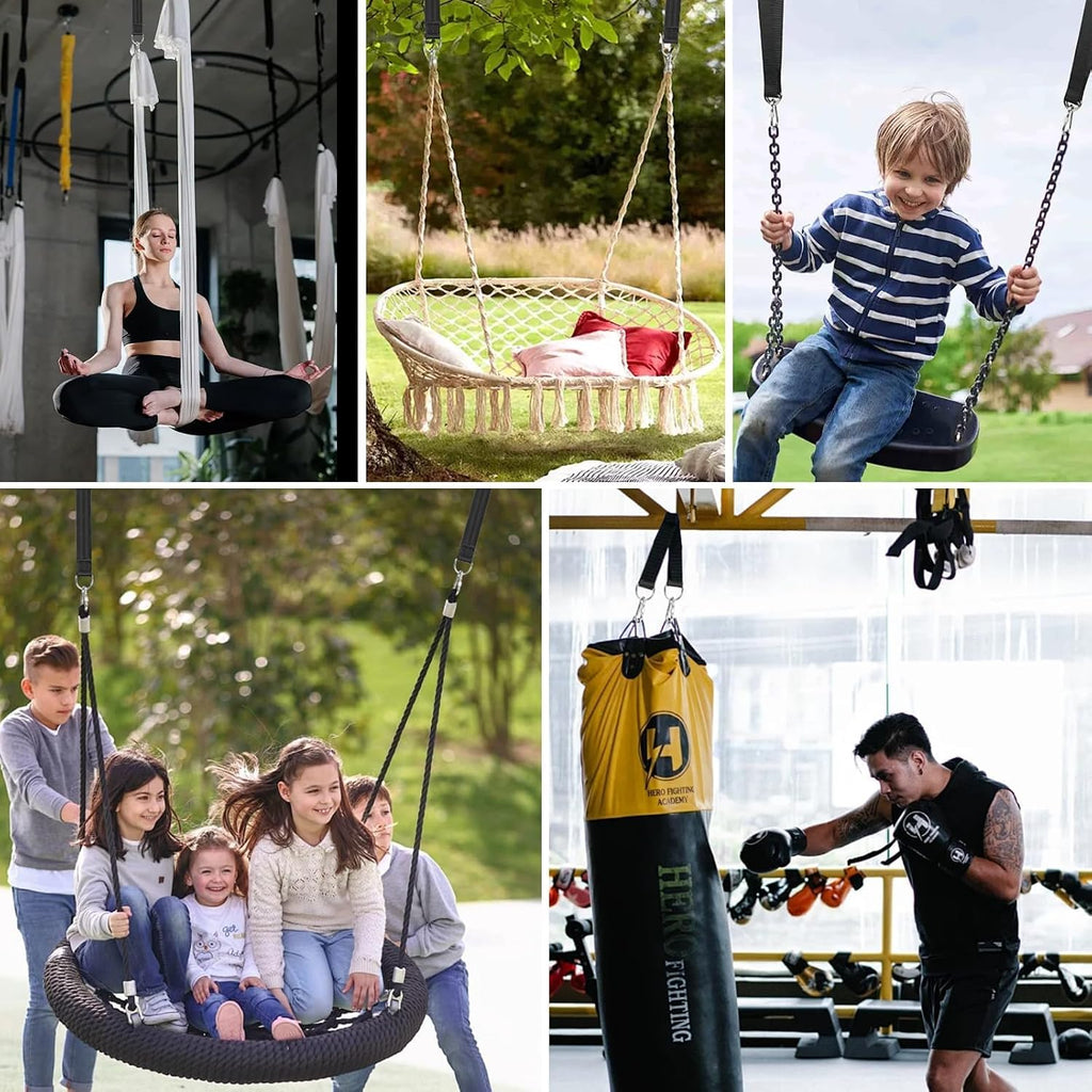 Tree Swing Hanging Straps Kit 4Ft, Robust, Reliable, and Flexible - Supports up to 2200 lbs - Effortless Setup with Sturdy Carabiners - Ideal for Hammocks, Swings, and Beyond (Black, 4FT)