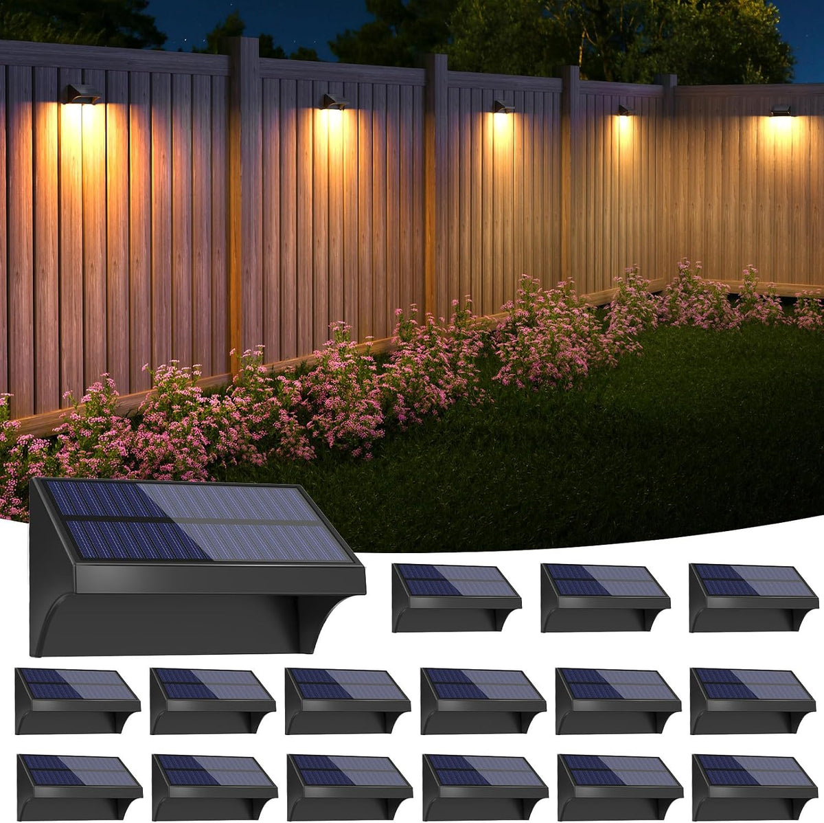 niorsun outdoor fence lights, 16 pack waterproof led, main product view