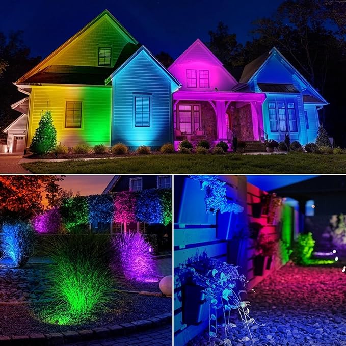 Christmas Spot Lights Outdoor Color Changing Landscape Spotlights,12W RGBW LED Outdoor Spot Lights for Yard Garden Decor,Waterproof 110V Plug in Landscape Lighting with Remote,4 Packs