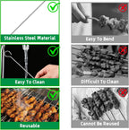 Stainless Steel Skewers for Grilling: 12pcs Reusable Kabob Sticks Round BBQ Skewers for Chicken Meat Shrimp Vegetables