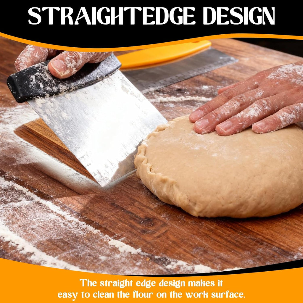 2 PCS Dough Scraper Cutter Set, Heavy Duty Stainless Steel Bench Scraper & Griddle Scraper for Baking, Pizza Dough, Pastry - Multipurpose Kitchen Utensils for Grill, Cleaning
