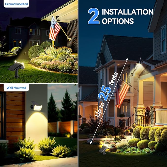 WdtPro Solar Spot Lights Outdoor Waterproof, Bright Solar Lights Outdoor with 16 Extra-Large LEDs, 3 Modes Landscape Spotlights, 2-in-1 Solar Powered Light for Yard Flag Garden, 6 Pack, Warm White