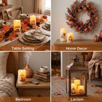Fall Fiber Optic Flameless Pillar Candles with Remote Set of 3 | Pumpkin Maple Leaf LED Candles Flickering, 3 AA Battery Operated, Harvest Autumn Home Table Shelf Decor