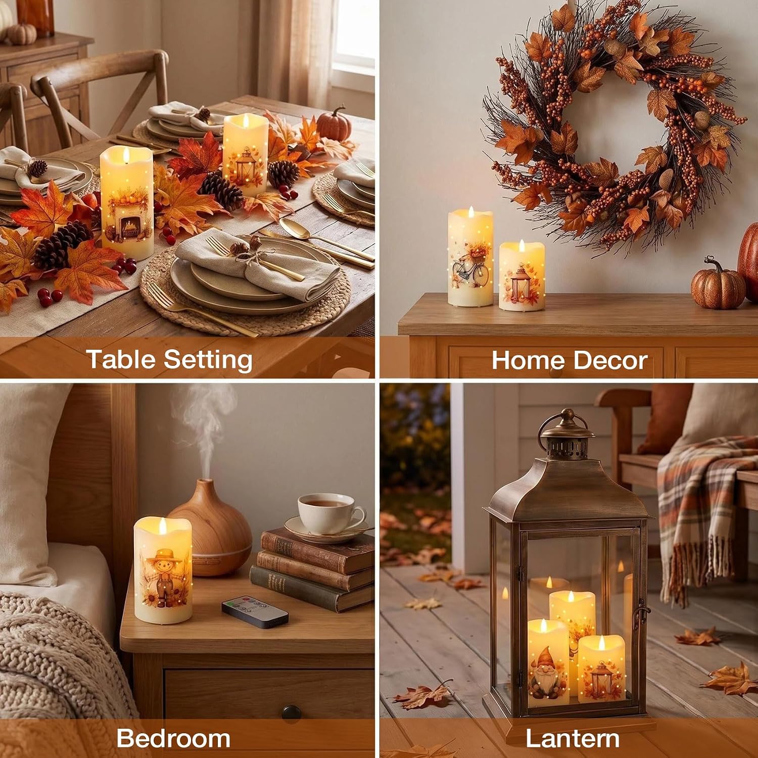 Fall Fiber Optic Flameless Pillar Candles with Remote Set of 3 | Pumpkin Maple Leaf LED Candles Flickering, 3 AA Battery Operated, Harvest Autumn Home Table Shelf Decor