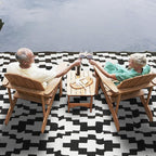 SAND MINE Waterproof Outdoor Rug 9x18 ft, Plastic Straw Rug, Modern Area Rug, Large Floor Mat, RV, Patio, Backyard, Deck, Picnic, Beach, Trailer, Camping (9' x 18', Black & White Lattice)