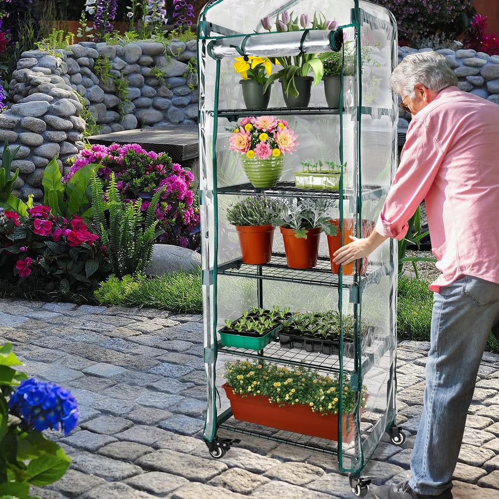 worth garden upgraded 5-tier mini greenhouse with castors showing dimensions