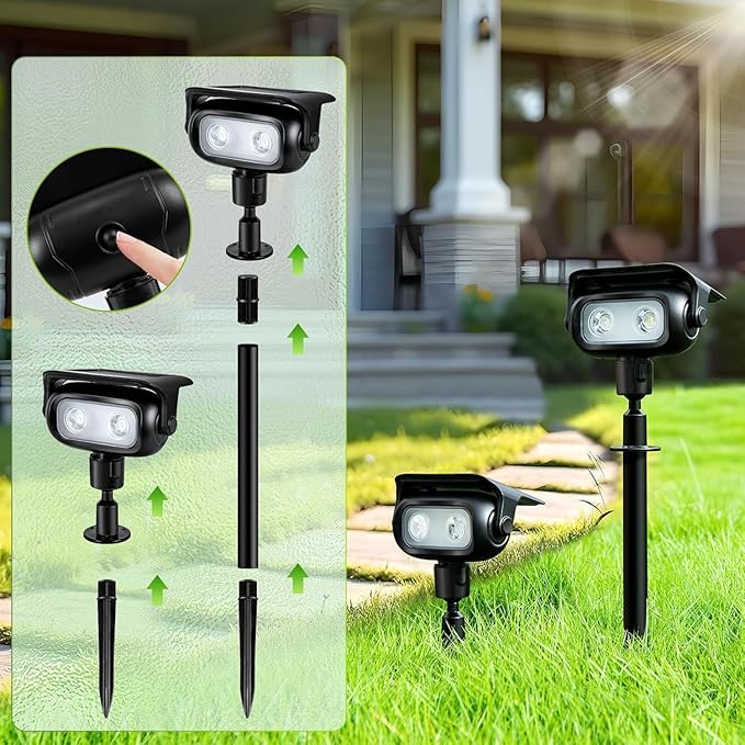 Solar Landscape Spotlights Outdoor Waterproof IP67, Warm White LED Spot Lights for Tree Flag Garden, Adjustable Solar Uplights Auto On Off with 2 Brightness Mode