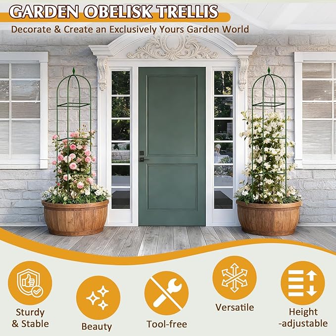 Garden Trellis for Climbing Plants, Tomato Cage, Rose, Flowers, Grape, Pea, Cucumber Trellis, Rustproof Plastic Coated Metal Plant Support for Potted Plants Indoor Outdoor - 1PC Plant Trellis