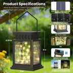 2 Pack Farmhouse Solar Lanterns , Water Ripple Glass & Copper Wire Flickering Light,Outdoor Waterproof Upgraded Solar and 2 AA Batteries Powered, for Outside Porch, Patio and Indoor Tables.