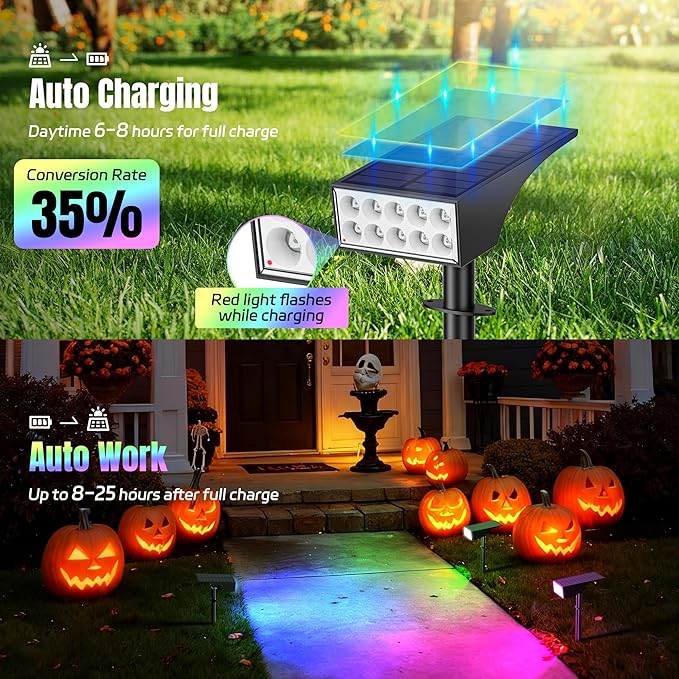 Solar Spot Lights Outdoor Color Changing, [7 Mode/6 Pack] Christmas Landscape Spotlights, Solar Lights Outdoor Waterproof,Led Powered Flood Light for Halloween Pathway Yard Garden Tree Walkway