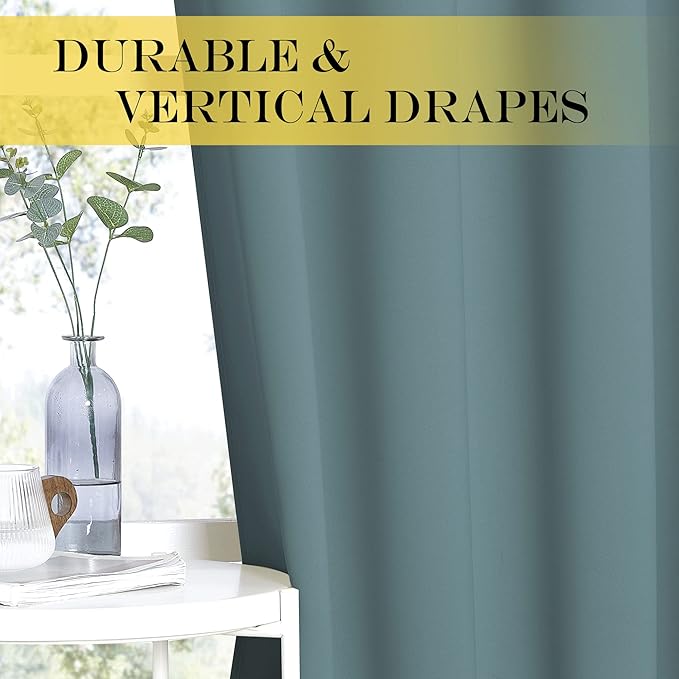 NICETOWN Blackout Greyish Blue Curtains & Drapes for Living Room - Thermal Insulated Solid Grommet Sound Reducing Energy Saving Window Treatments for Porch/Hall, 1 Panel, W52 x L84
